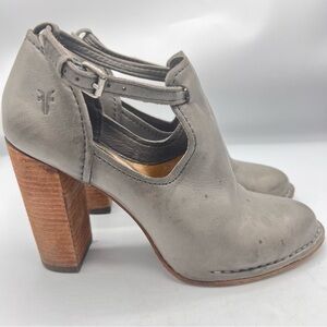 Gray Leather Cutout Ankle Heels - Women